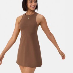 NWOT Halara Square Neck A-Line Mini Dress Size Medium Women's Dark Earth Brown